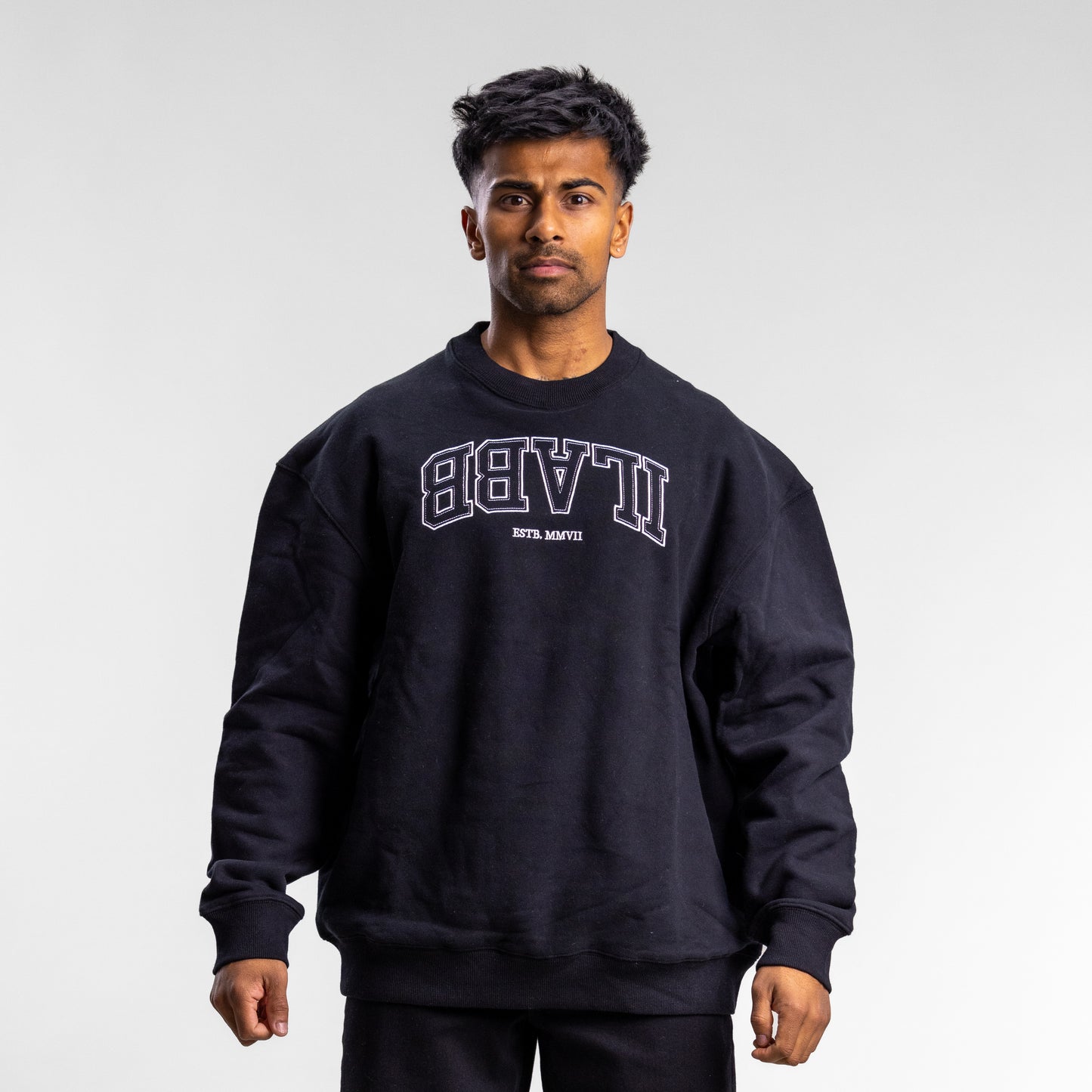 Varsity Line Block Crew Unisex BLACK