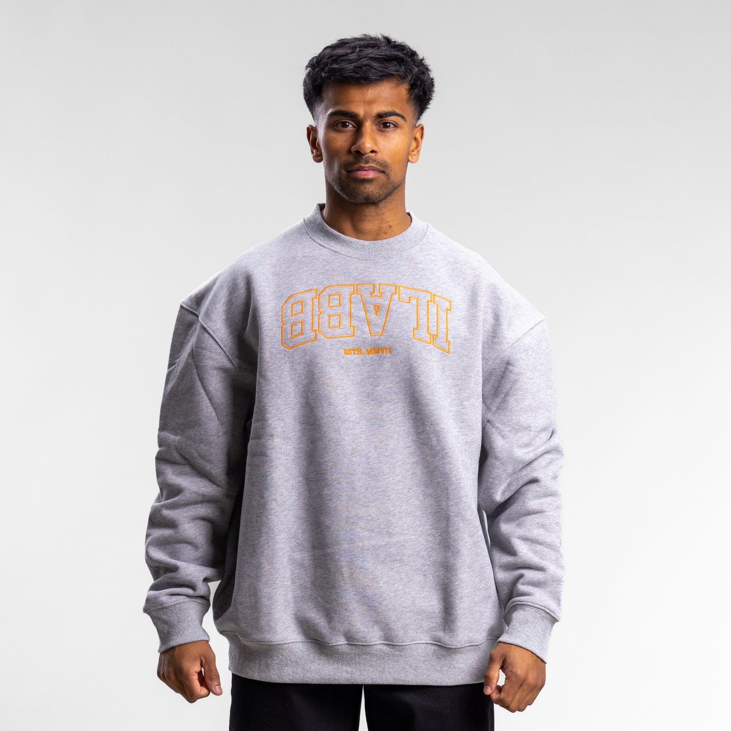 Varsity Line Block Crew Unisex GREY MARLE